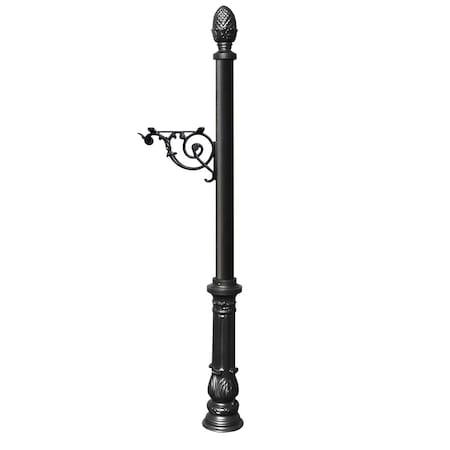 Qualarc Post only, w/support bracket, decorative ornate base, pineapple finial LPST-703-BL